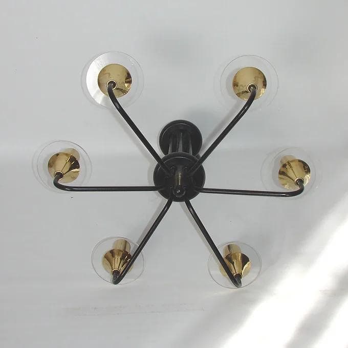 Żyrandol Mid century, mosiądz polerowany czarny, akryl transparentny, lata 70. - 37957