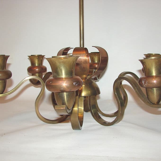 Modernist chandelier, copper, brass, 1930s - 37941