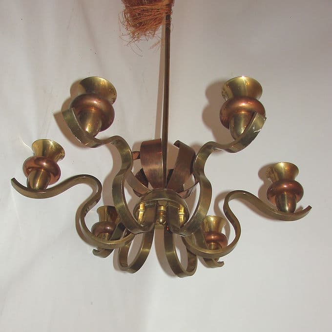 Modernist chandelier, copper, brass, 1930s - 37940