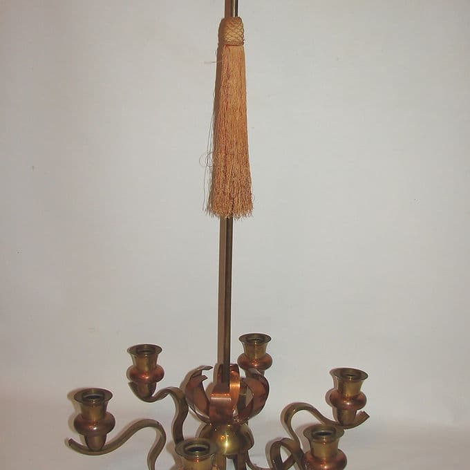 Modernist chandelier, copper, brass, 1930s - 37942