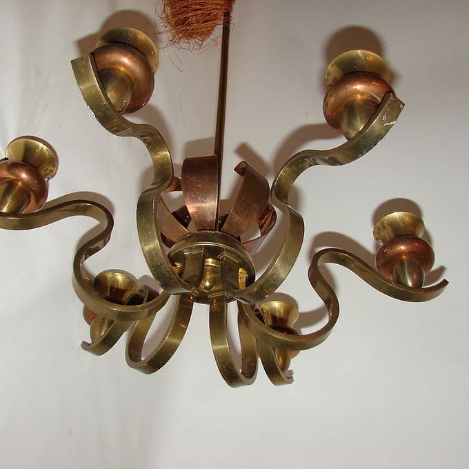 Modernist chandelier, copper, brass, 1930s - 37939