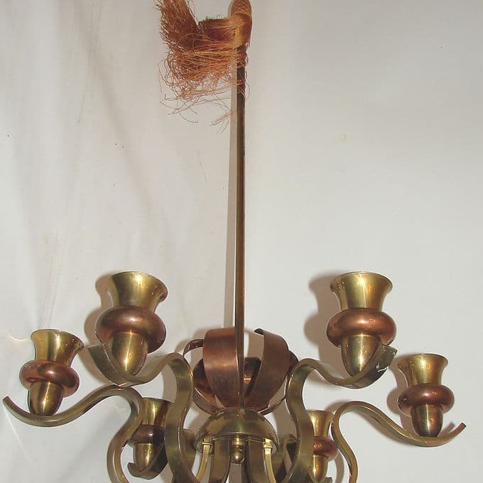 Modernist chandelier, copper, brass, 1930s - 37938