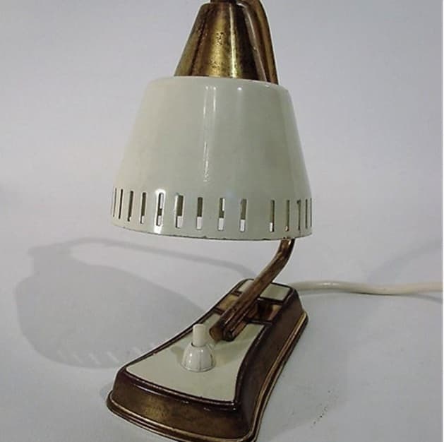 Lampka biurkowa Mid-century, ivory white, mosiądz, lata 60. - 99482
