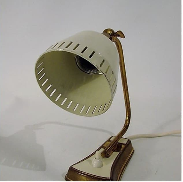 Lampka biurkowa Mid-century, ivory white, mosiądz, lata 60. - 99484