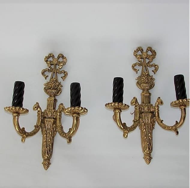 Para kinkietów ściennych, styl pałacowy, złoty, mosiądz, Barok, początek XX w. - 99508