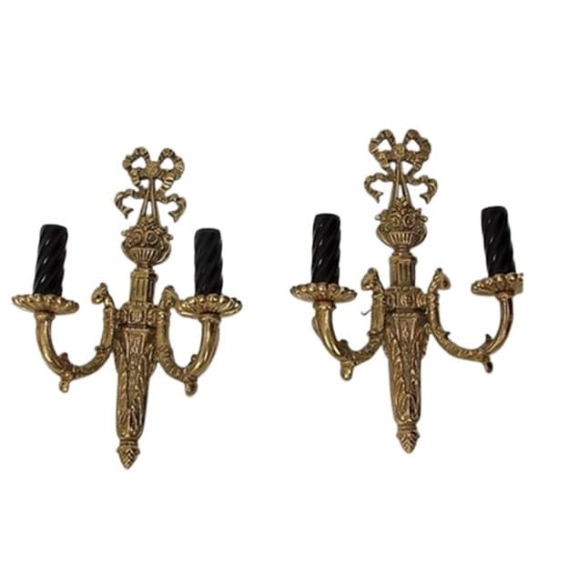 Para kinkietów ściennych, styl pałacowy, złoty, mosiądz, Barok, początek XX w. - WYMIARY