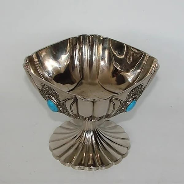 Decorative pedestal bowl, Art Deco, silver brass, 1920s - 99520