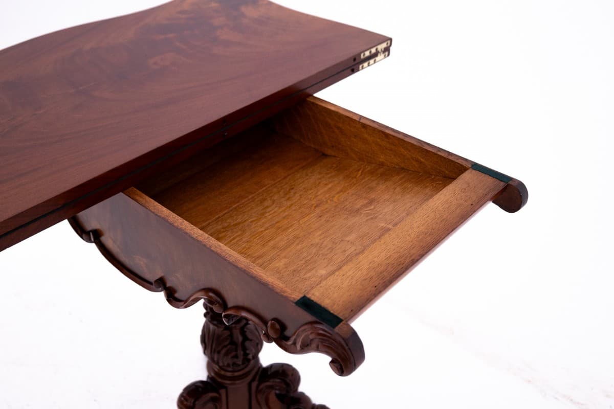 Stolik karciak konsola, styl wiktoriański, mahoń copper, Polska, XIX wiek - 60794