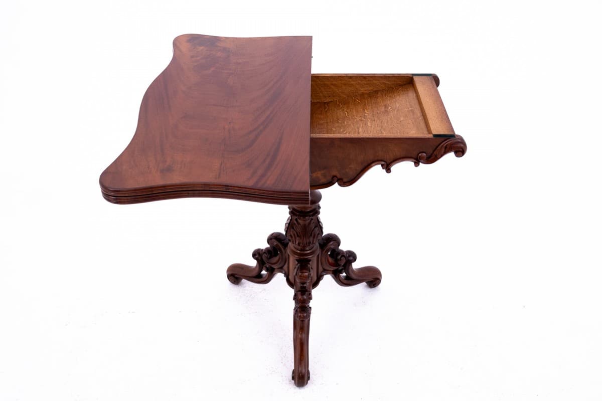 Stolik karciak konsola, styl wiktoriański, mahoń copper, Polska, XIX wiek - 60791