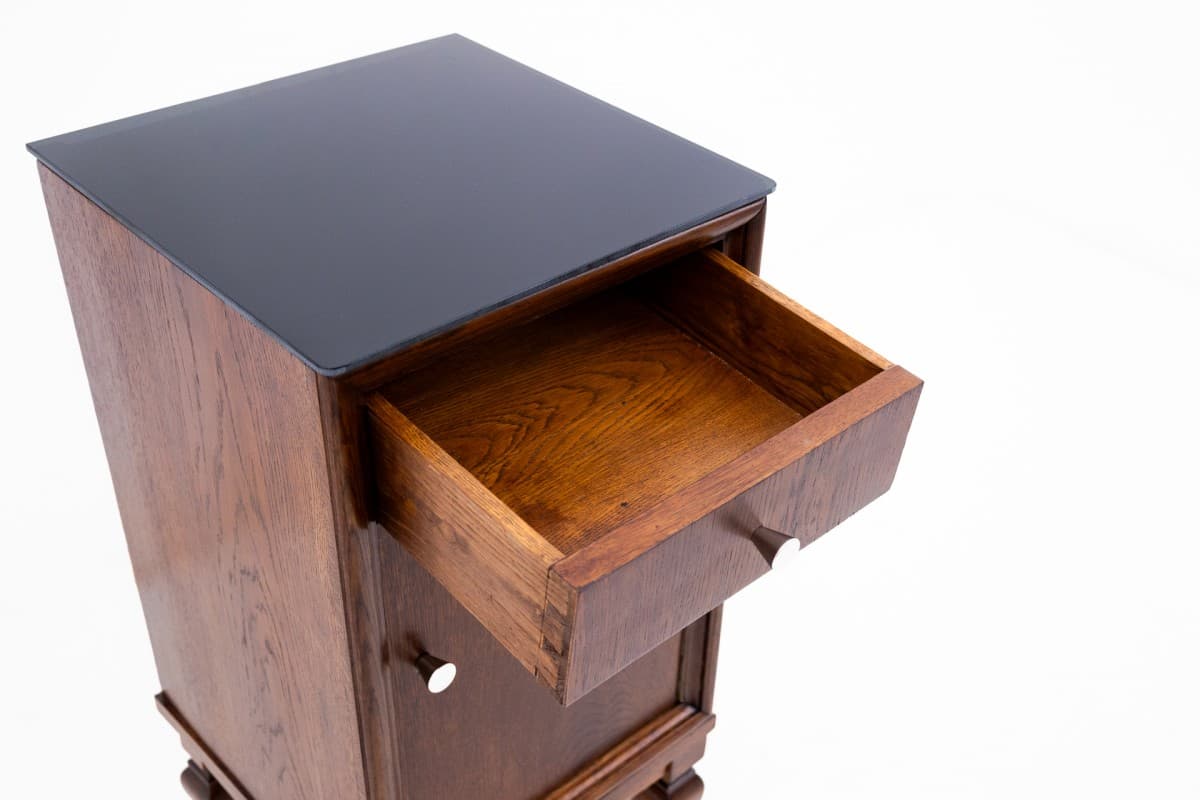 Para stolików nocnych, dąb brązowy ciemny, Polska, początek XX wieku - 60724