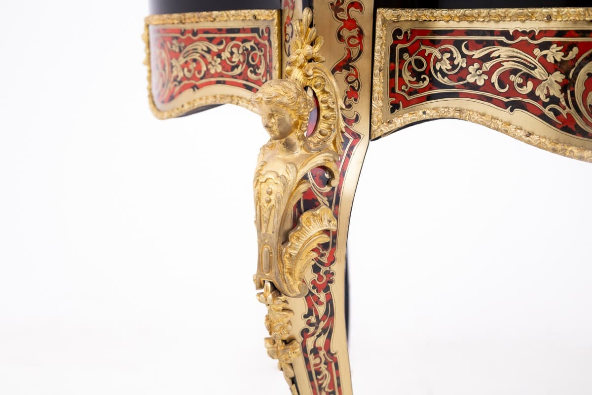 Stolik Boulle, drewno ebonizowane czarne, mosiądz złoty, Francja, XIX wiek - 60714