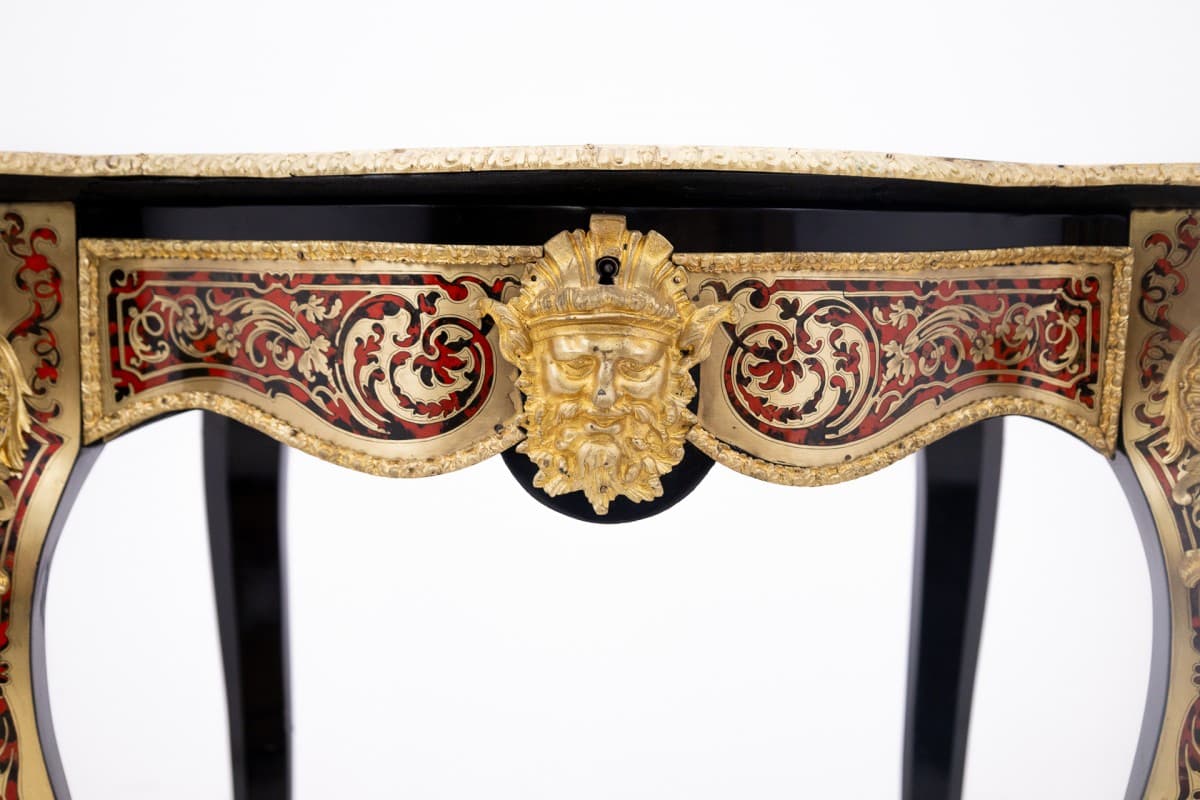 Stolik Boulle, drewno ebonizowane czarne, mosiądz złoty, Francja, XIX wiek - 60716