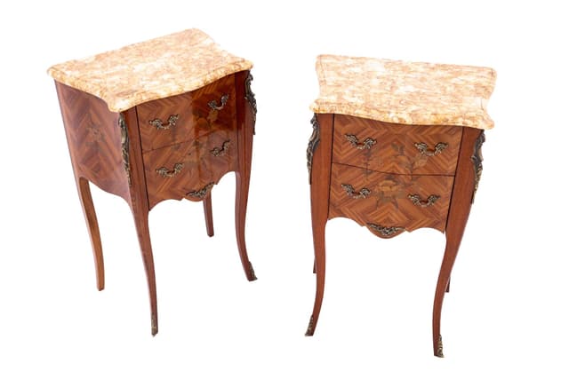Pair of nightstands, Art Nouveau, brown wood, beige marble, France, early 20th c. - DIMENSION
