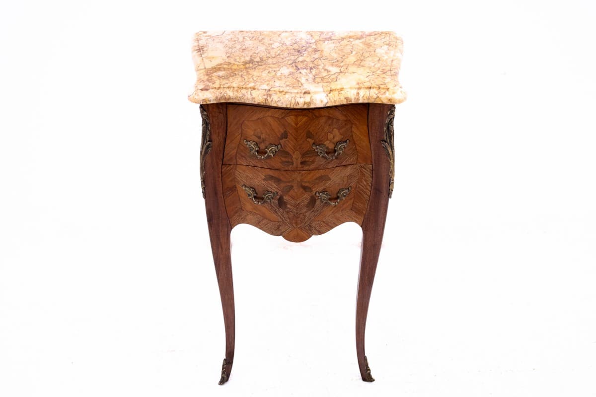 Pair of nightstands, Louis XV style, brown wood, cream marble, brass, France, early 20th c. - 60558