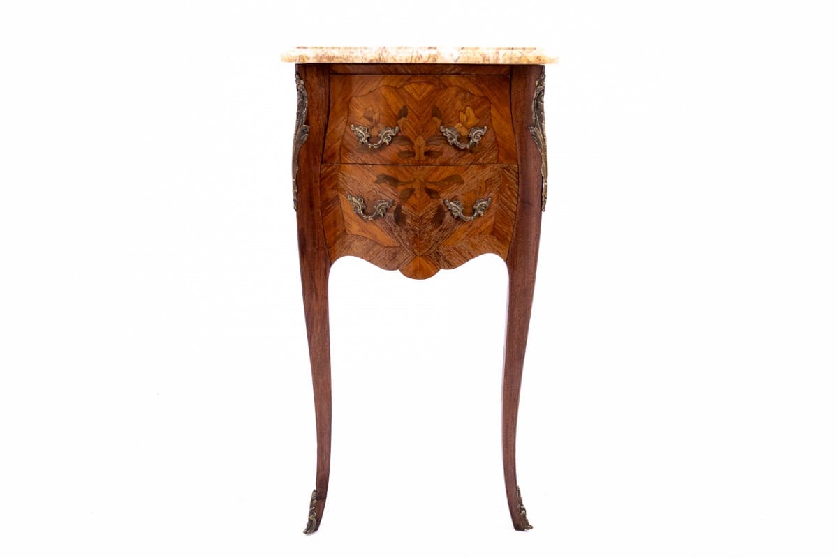 Pair of nightstands, Louis XV style, brown wood, cream marble, brass, France, early 20th c. - 60559