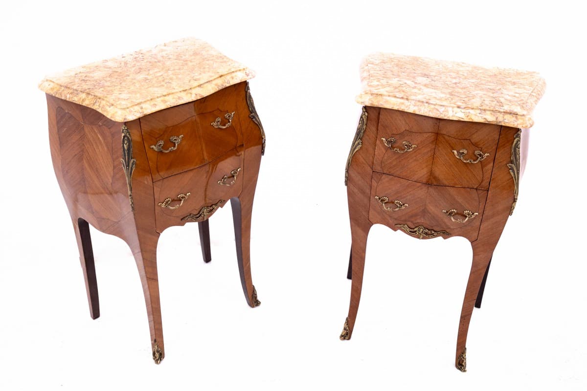 Para stolików nocnych, styl Ludwik XV, orzech brązowy, Francja, lata 20. - 60532