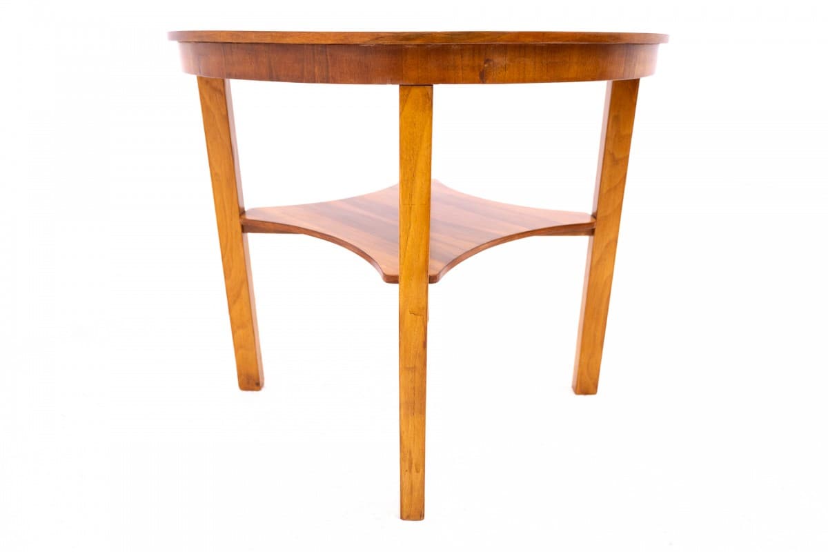 Stolik okrągły Art Deco, drewno brązowy, Polska, lata 50. - 72345