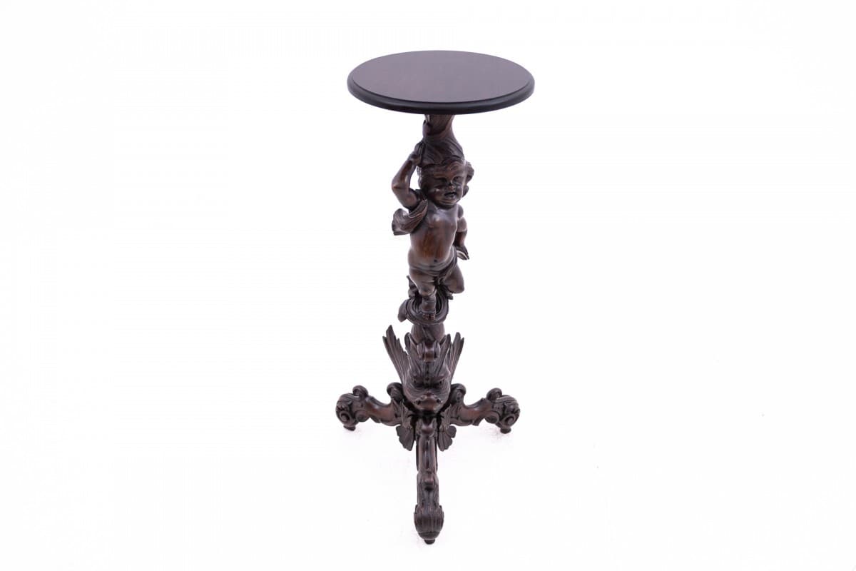 Neo-Baroque Pedestal Plant Stand, dark brown walnut, France, 19th c. - 72358