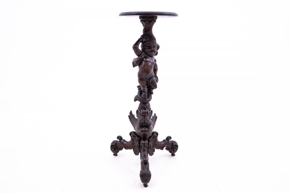 Neo-Baroque Pedestal Plant Stand, dark brown walnut, France, 19th c. - 72359