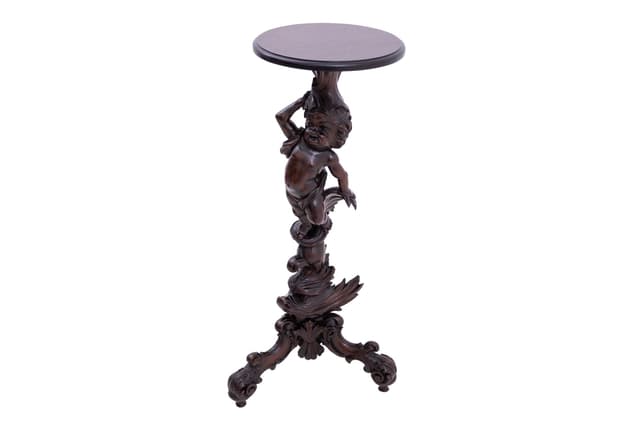 Neo-Baroque Pedestal Plant Stand, dark brown walnut, France, 19th c. - DIMENSION