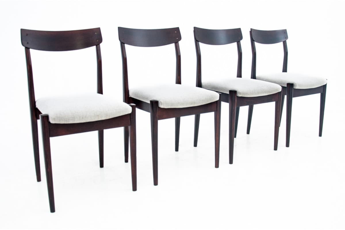 Komplet krzeseł mid-century modern, orzech ciemny, lata 60. - 72447