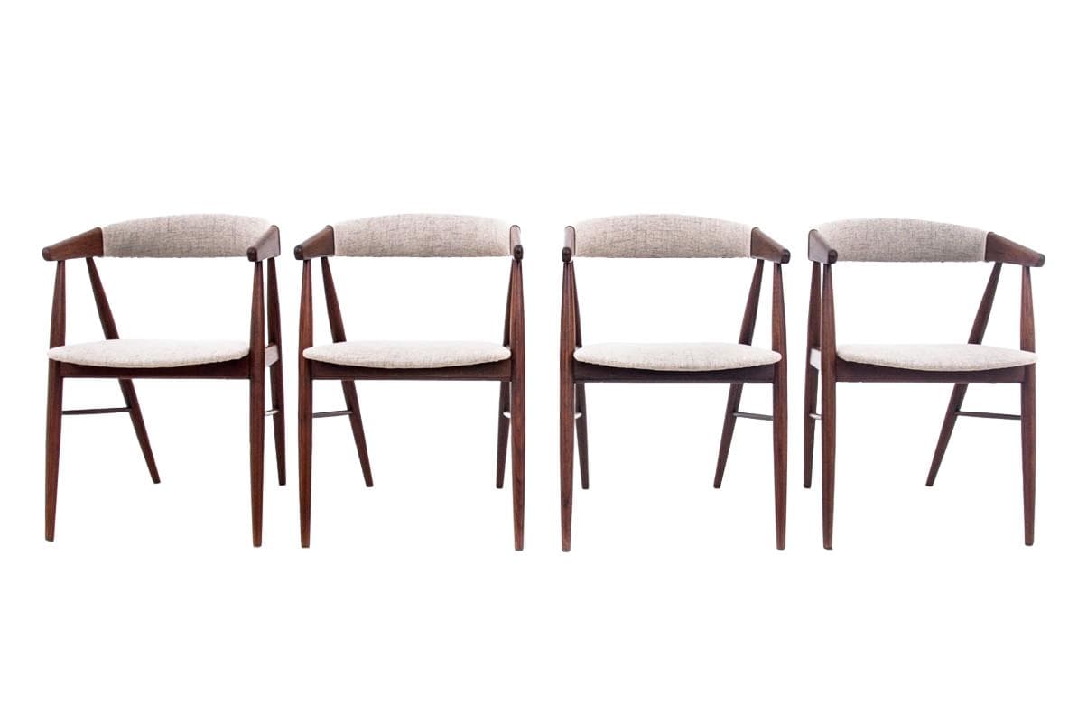 Set of four armchairs, light brown teak, by E. Larsen & A. Bender Madsen, Denmark, 1960s.