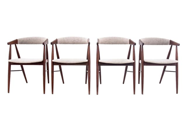 Set of four armchairs, light brown teak, by E. Larsen & A. Bender Madsen, Denmark, 1960s. - DIMENSION