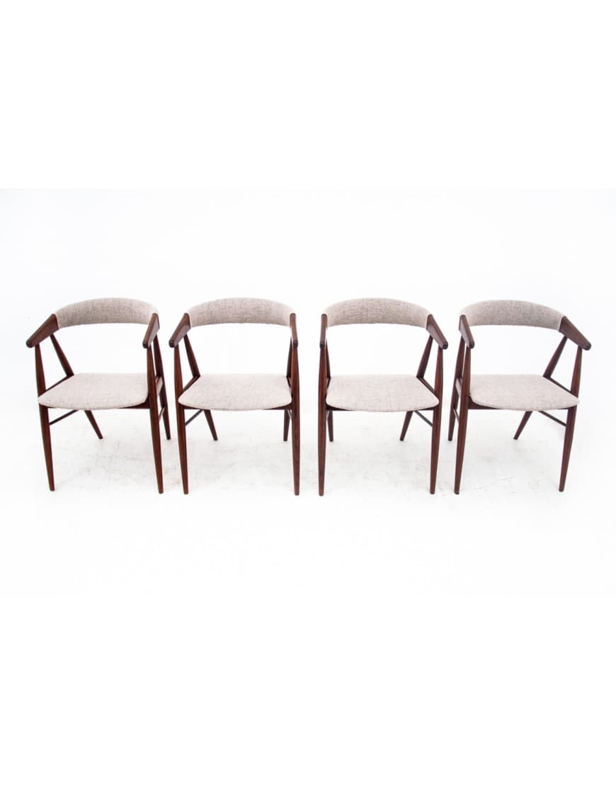 Set of four armchairs, light brown teak, by E. Larsen & A. Bender Madsen, Denmark, 1960s. - 72499