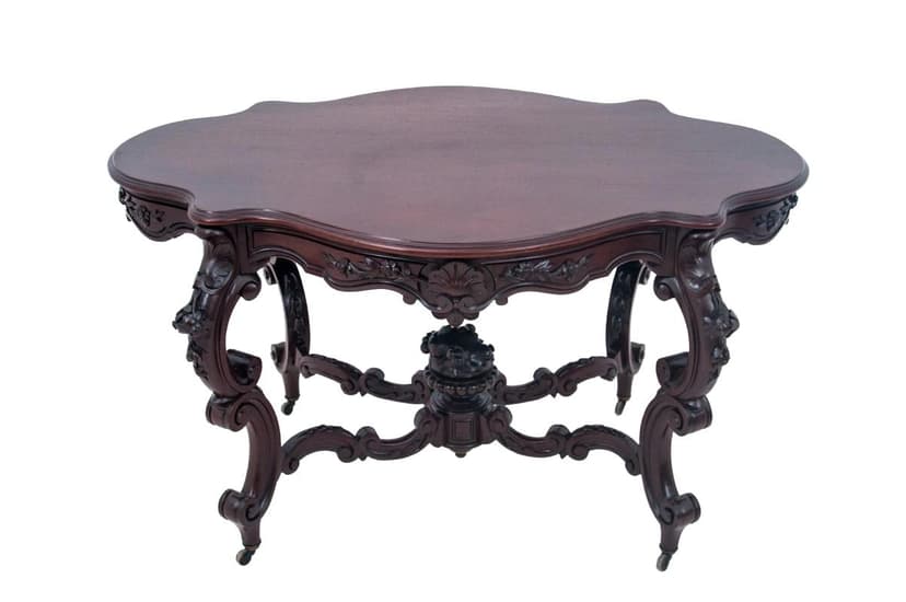Rococo Table, reddish-brown mahogany, France, 1870s