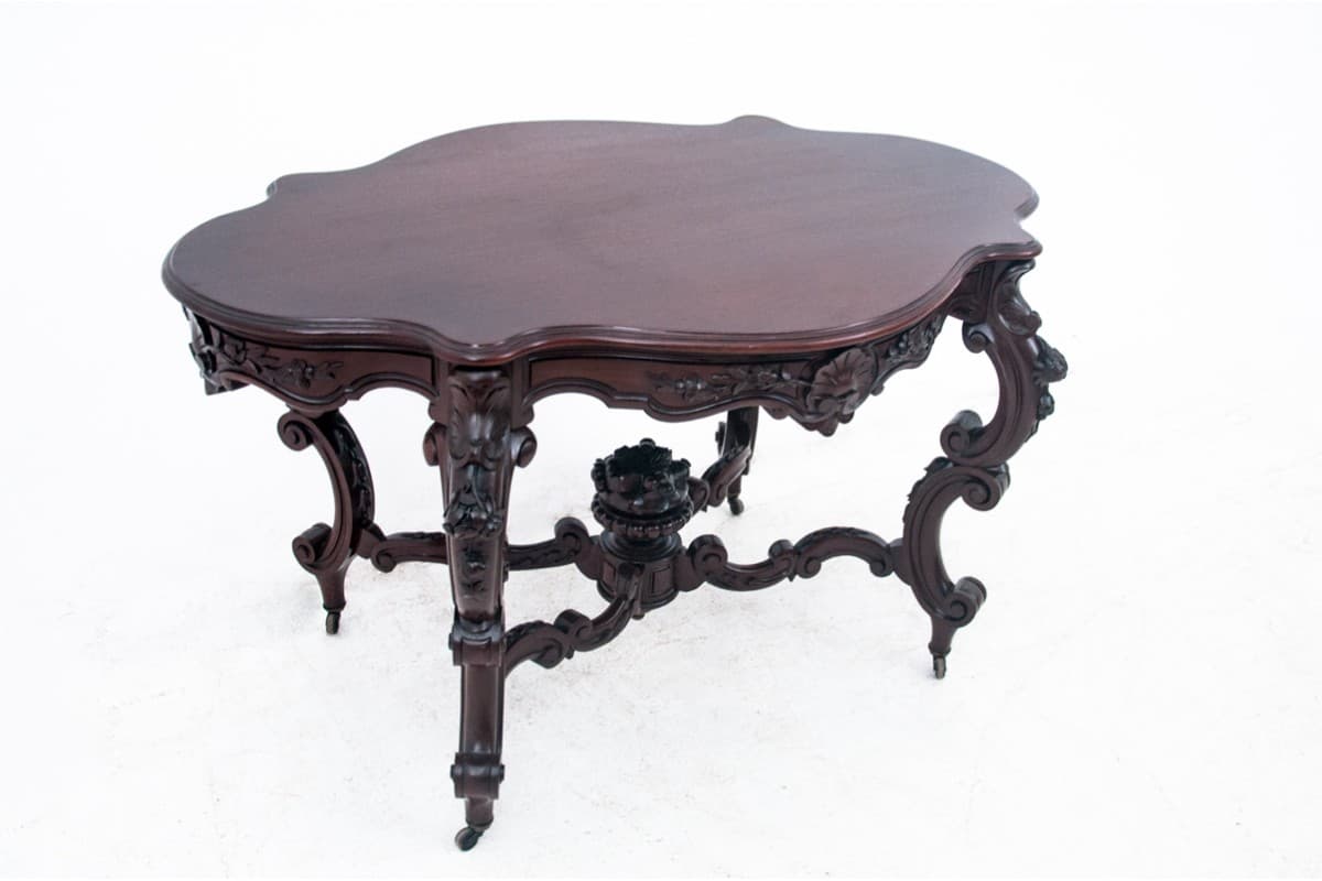 Rococo Table, reddish-brown mahogany, France, 1870s - 67146