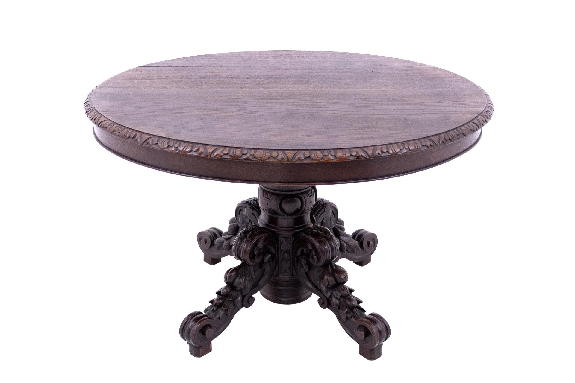 Oval Table Renaissance Revival, dark brown oak, Western Europe, 19th c.