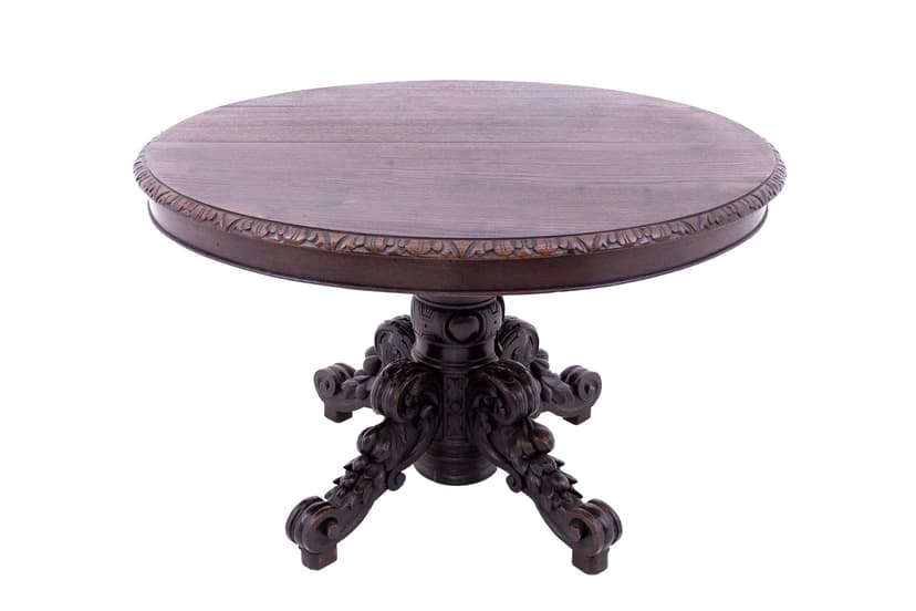 Oval Table Renaissance Revival, dark brown oak, Western Europe, 19th c.