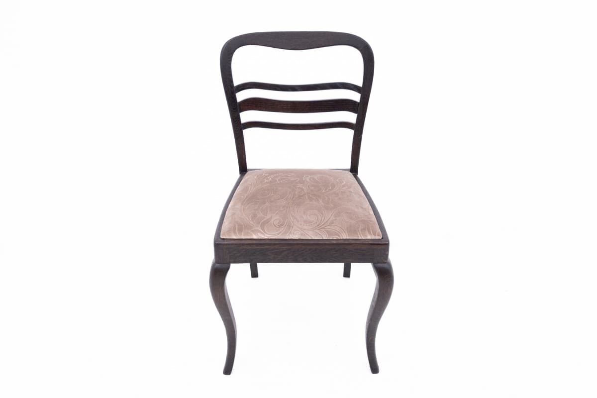 Komplet krzeseł, velvet beżowy, dąb, Polska, lata 30. - 67008