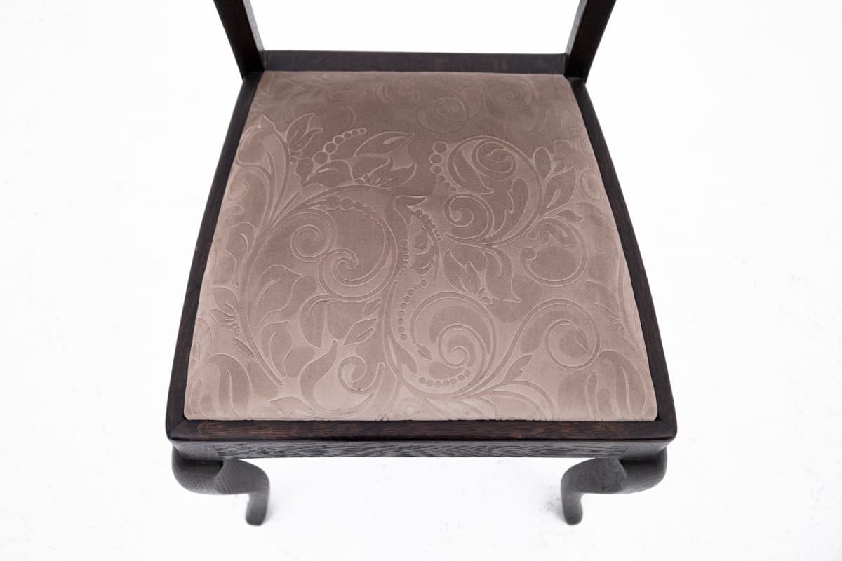 Komplet krzeseł, velvet beżowy, dąb, Polska, lata 30. - 67011