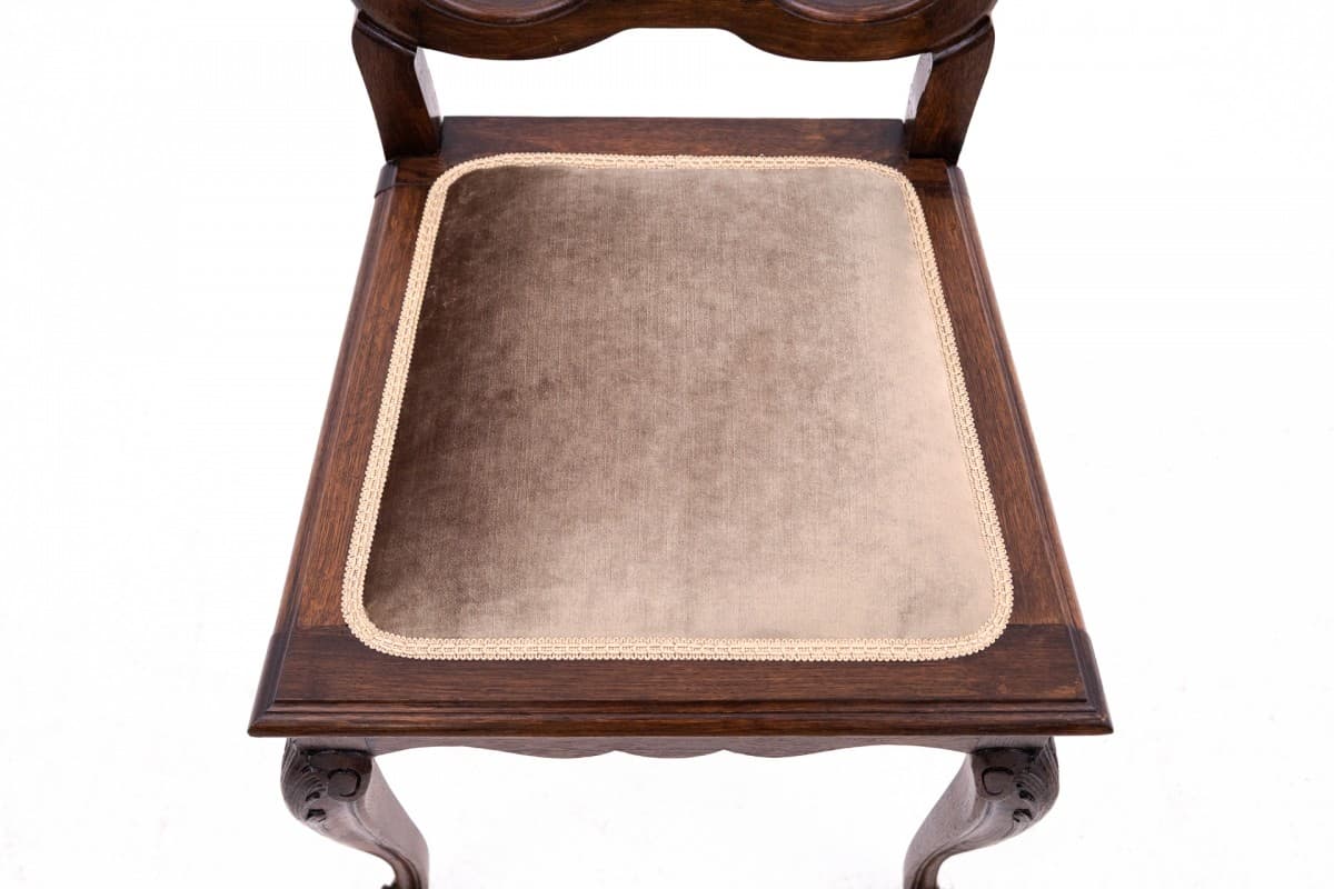 Komplet sześciu krzeseł Ludwik XV, aksamit jasnobeżowy, orzech brązowy, Francja, początek XX w. - 67003