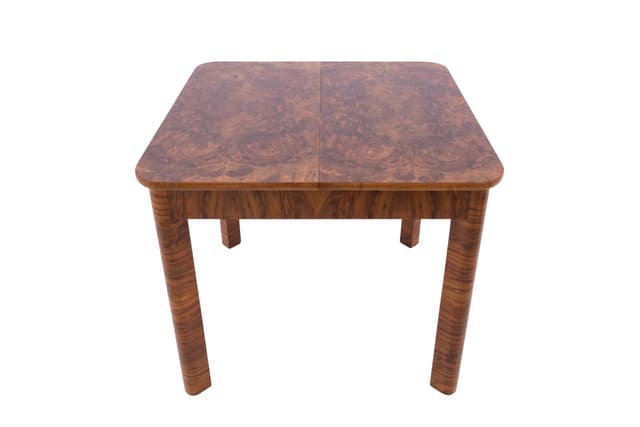 Stół kwadratowy Art Deco, orzech brązowy, Polska, lata 50. - WYMIARY