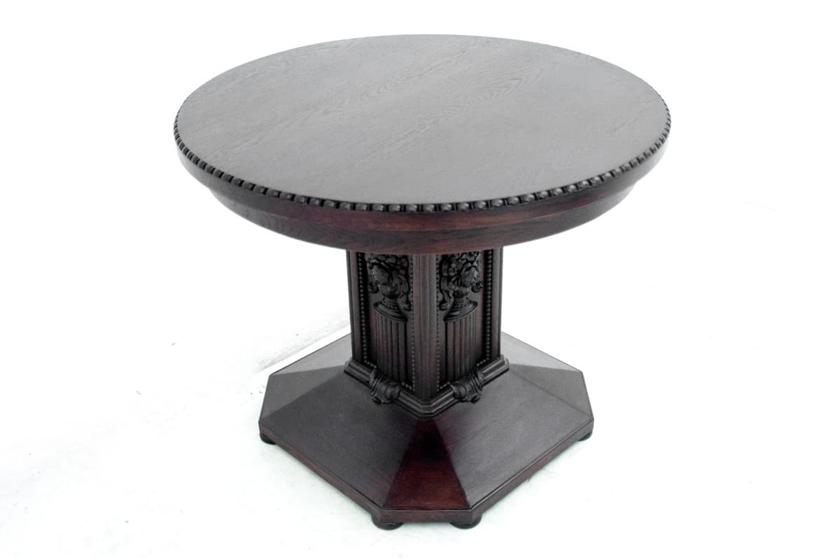 Set round table and chairs, Neoclassical Art Nouveau, dark brown oak, Western Europe, early 20th c. - 72917