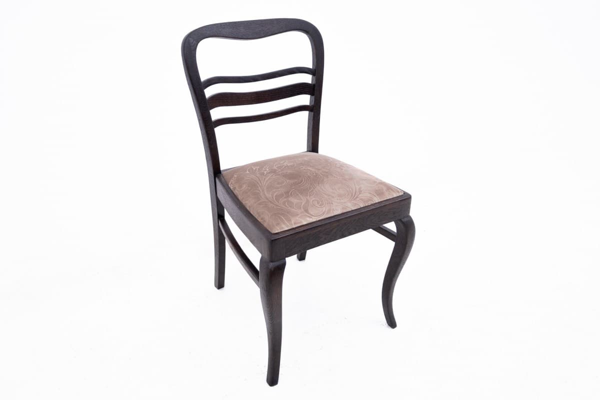 Set round table and chairs, Neoclassical Art Nouveau, dark brown oak, Western Europe, early 20th c. - 72925