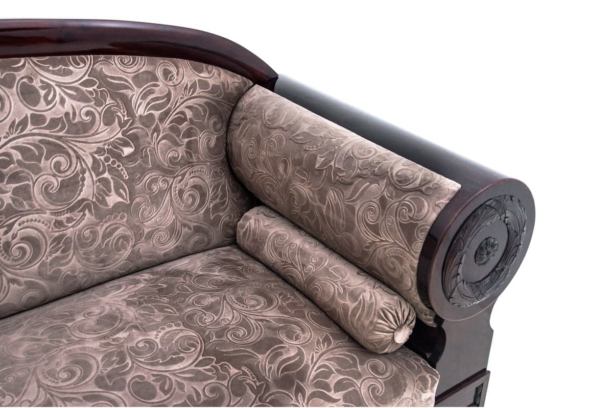 Sofa Biedermeier, mahoń, beż, Europa Północna, XIX w. - 72962