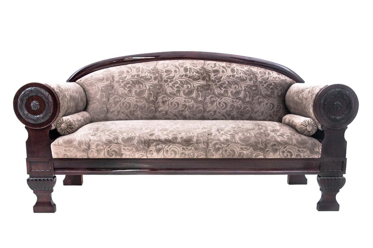 Sofa Biedermeier, mahoń, beż, Europa Północna, XIX w.