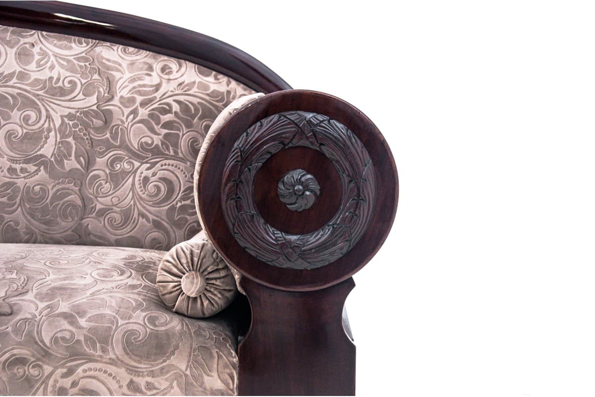 Sofa Biedermeier, mahoń, beż, Europa Północna, XIX w. - 72963