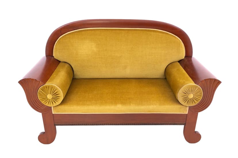 Sofa Biedermeier, velvet żółty, drewno, Europa Północna, lata 80. XIX w.