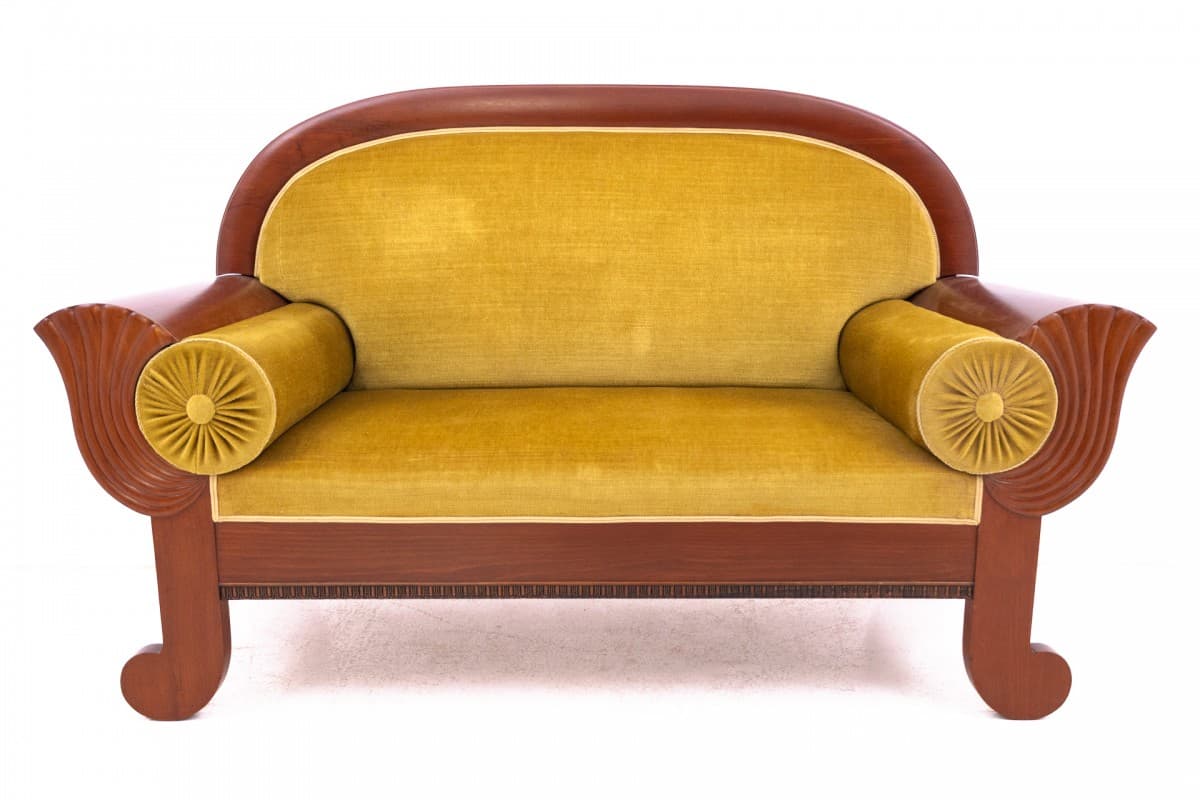 Sofa Biedermeier, yellow velvet, wood, Northern Europe, 1880s - 73015