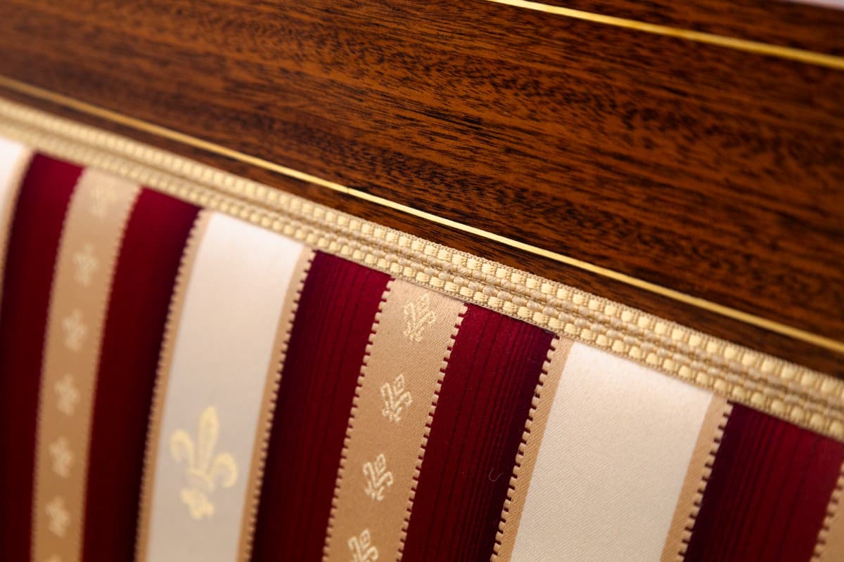 Komplet salonowy, drewno brąz, tapicerka burgund beż złoty, Francja, koniec XIX w. - 73046