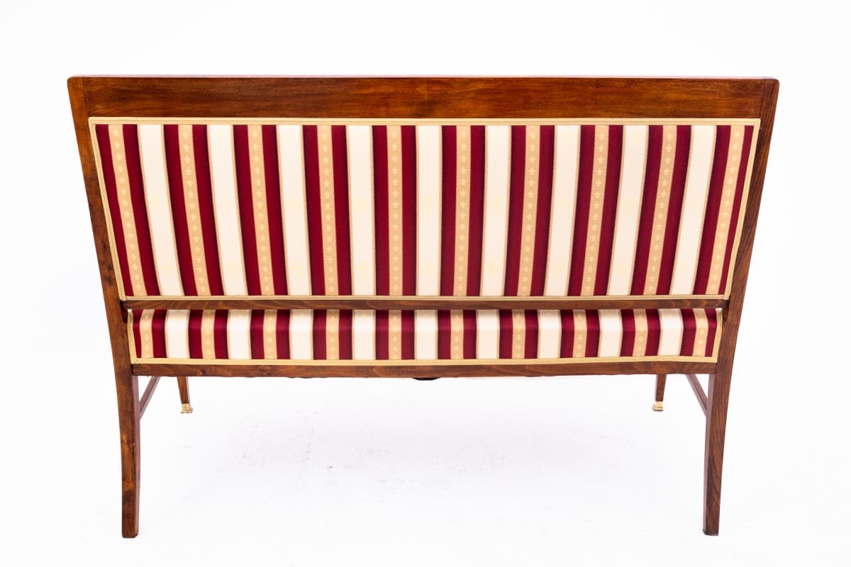 Komplet salonowy, drewno brąz, tapicerka burgund beż złoty, Francja, koniec XIX w. - 73049