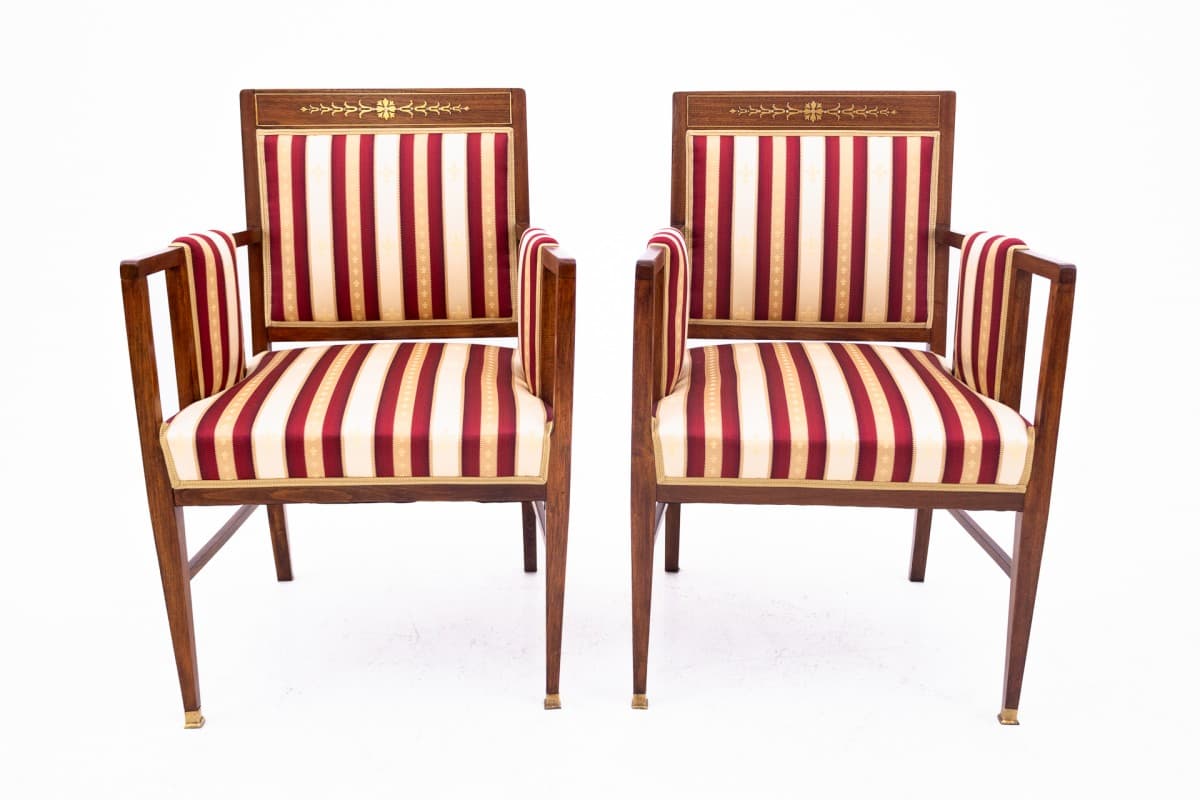 Komplet salonowy, drewno brąz, tapicerka burgund beż złoty, Francja, koniec XIX w. - 73051