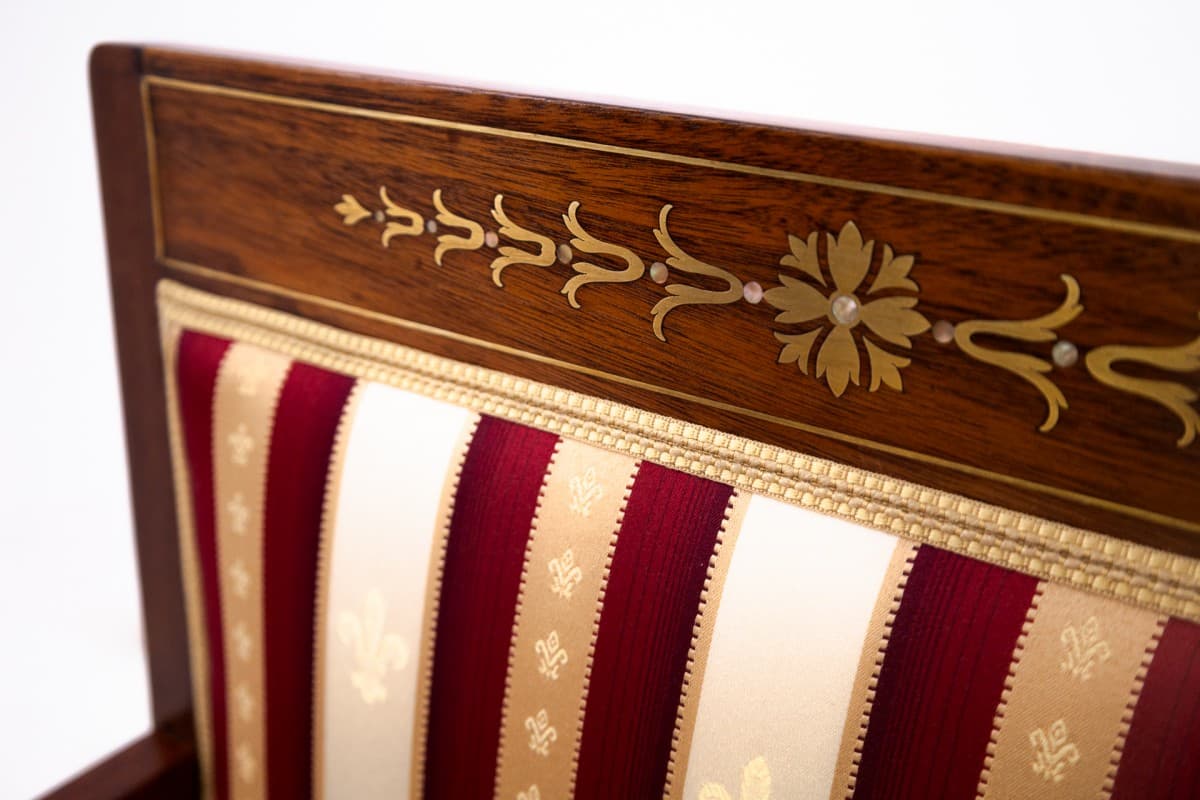 Komplet salonowy, drewno brąz, tapicerka burgund beż złoty, Francja, koniec XIX w. - 73053