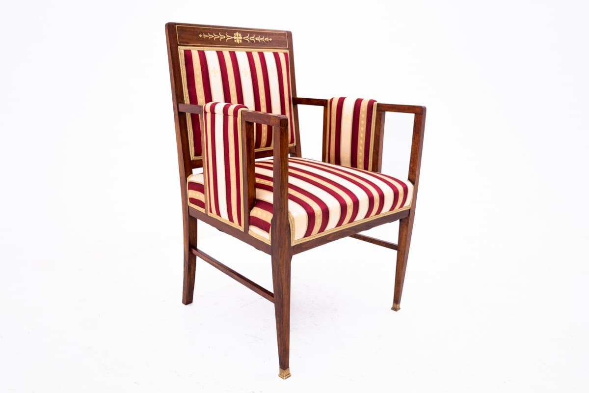 Komplet salonowy, drewno brąz, tapicerka burgund beż złoty, Francja, koniec XIX w. - 73052