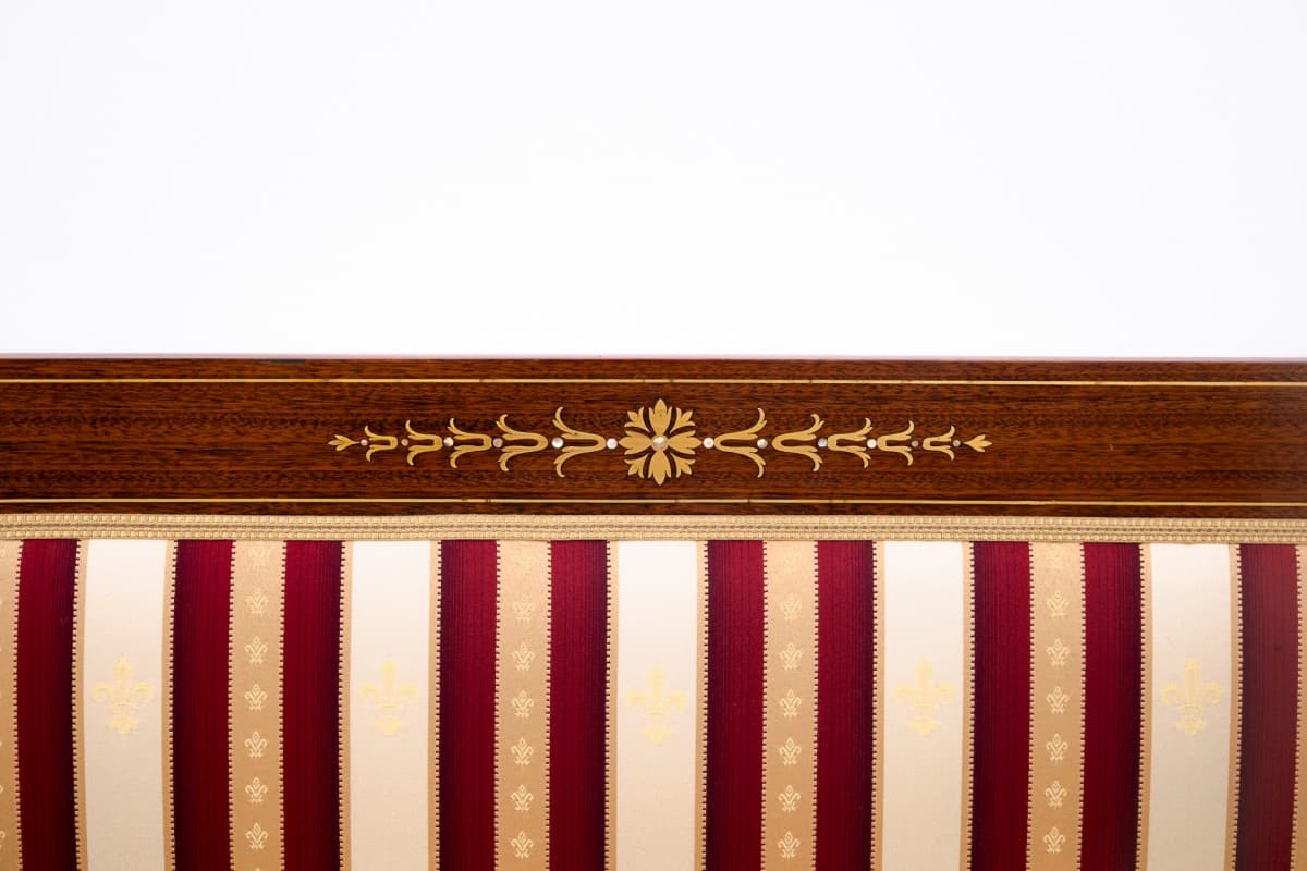 Komplet salonowy, drewno brąz, tapicerka burgund beż złoty, Francja, koniec XIX w. - 73045