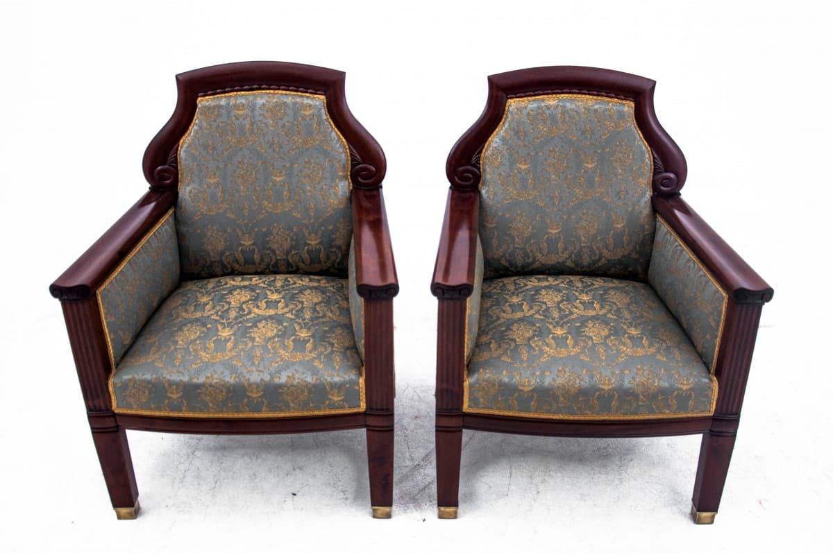 Pair of Biedermeier armchairs, multicolor, mahogany, Northern Europe, 1860s - 73241